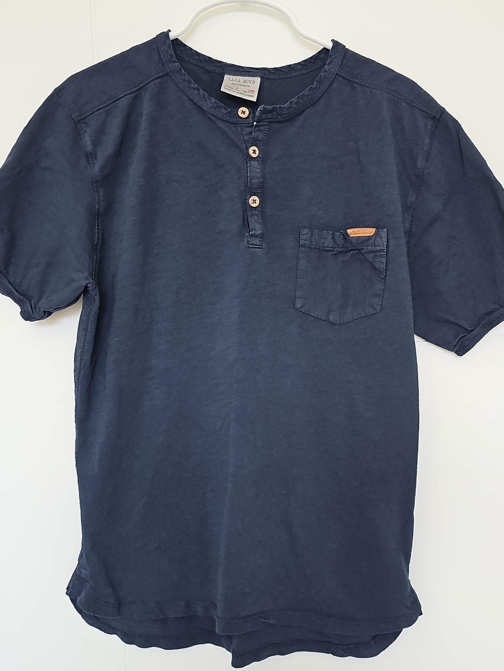 Zara Navy Blue Short-Sleeve Henley Pocket T-Shirt Boys Sz 8